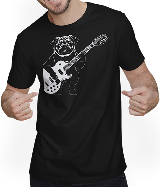 Produktbild von T-Shirt mit Mann Mops mit E-Gitarre Musiker Lustiger Gitarrist