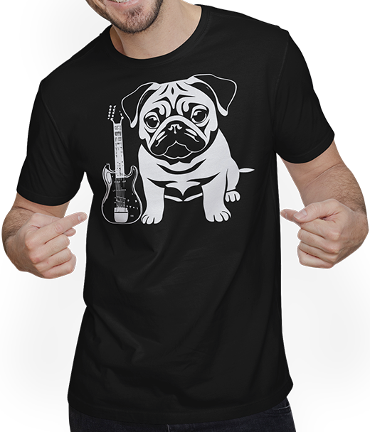 Produktbild von T-Shirt mit Mann Mops mit E-Gitarre Musiker Lustiger Gitarrist