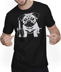 Produktbild von T-Shirt mit Mann Mops mit E-Gitarre Musiker Lustiger Gitarrist