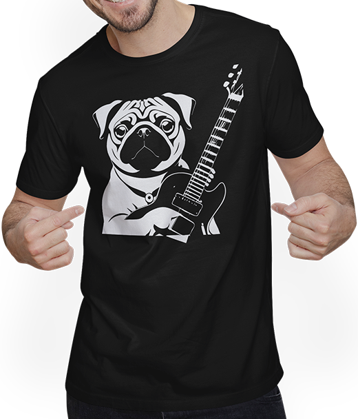 Produktbild von T-Shirt mit Mann Mops mit E-Gitarre Musiker Lustiger Gitarrist
