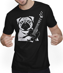 Produktbild von T-Shirt mit Mann Mops mit E-Gitarre Musiker Lustiger Gitarrist