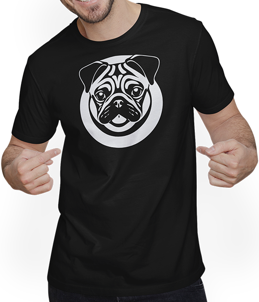 Produktbild von T-Shirt mit Mann Mops mit E-Gitarre Musiker Lustiger Gitarrist