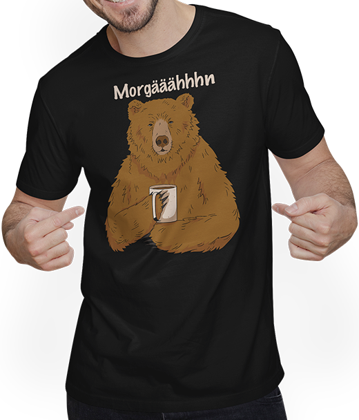 Produktbild von T-Shirt mit Mann Morgääähhhn Morgenmuffel Spruch Müder Bär mit Kaffee Sprüche