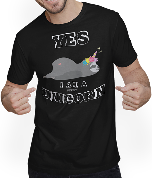 Produktbild von T-Shirt mit Mann Müdes Faultier mit Eis hält sich für Einhorn T-Shirt