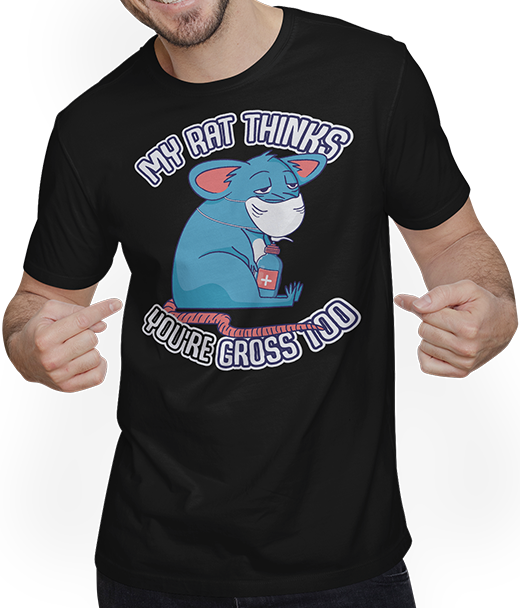 Produktbild von T-Shirt mit Mann My Rat Thinks You're Gross Too Pet Rat Wearing Gesichtsmaske