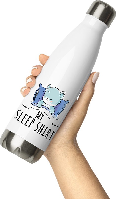 Produktbild von Thermosflasche von Hand gehalten My Sleep Shirt | Pyjama | Schlafanzug Katzen Spruch