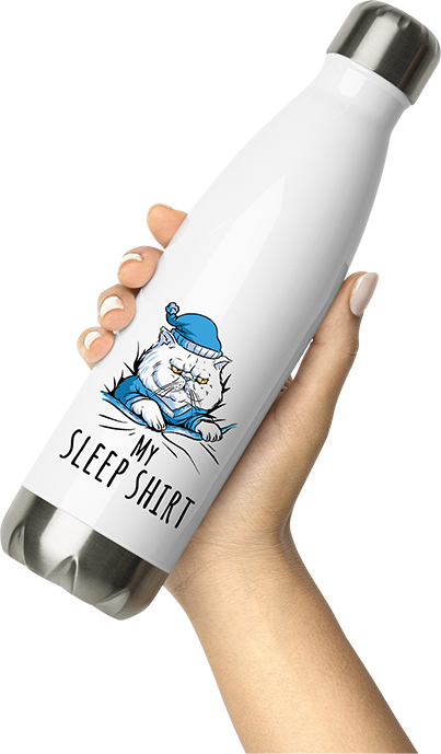 Produktbild von Thermosflasche von Hand gehalten My Sleep Shirt | Pyjama Schlafanzug Niedliche Katze