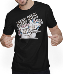 Produktbild von T-Shirt mit Mann Nerv net! Einhorn verteilt Ohrfeige Freches Sarkastisches