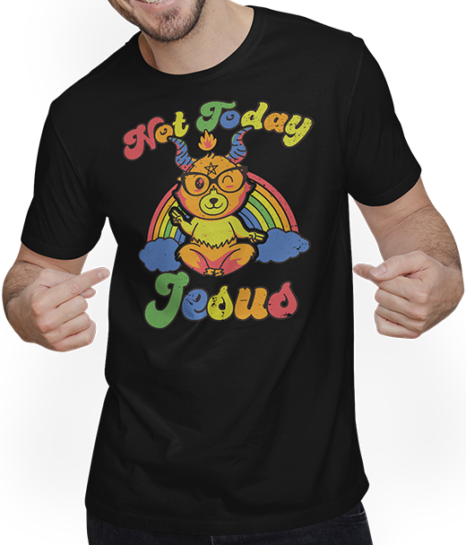 Produktbild von T-Shirt mit Mann Nicht heute Jesus Witzig Kawaii Nerd Baphomet Satan Teufel