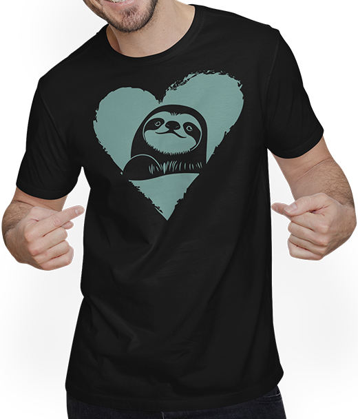 Produktbild von T-Shirt mit Mann Niedliche Faultier-Silhouette im Herz für Faultier-Liebhaber