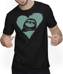 Produktbild von T-Shirt mit Mann Niedliche Faultier-Silhouette im Herz für Faultier-Liebhaber