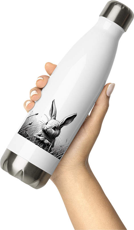 Produktbild von Thermosflasche von Hand gehalten Niedlicher Hasen-Horror-Kunst, Dystopische Kaninchen-Zeichnung