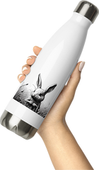 Produktbild von Thermosflasche von Hand gehalten Niedlicher Hasen-Horror-Kunst, Dystopische Kaninchen-Zeichnung