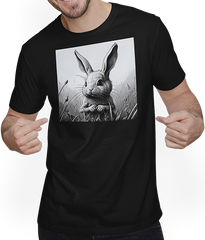 Produktbild von T-Shirt mit Mann Niedlicher Hasen-Horror-Kunst, Dystopische Kaninchen-Zeichnung