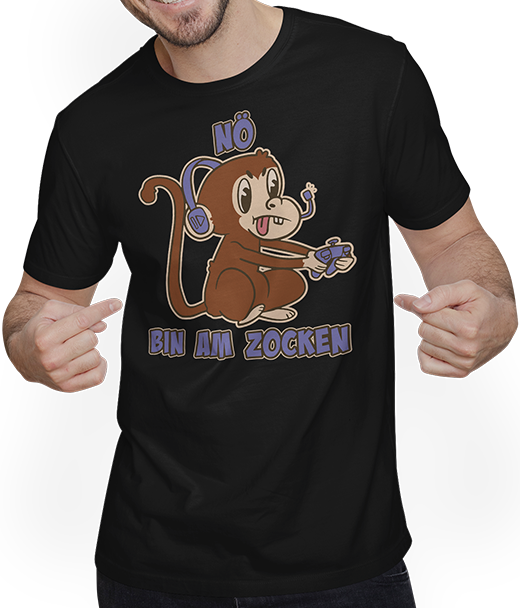 Produktbild von T-Shirt mit Mann Nö bin am zocken Nerd Affe PC Computer Games Äffchen Zocker