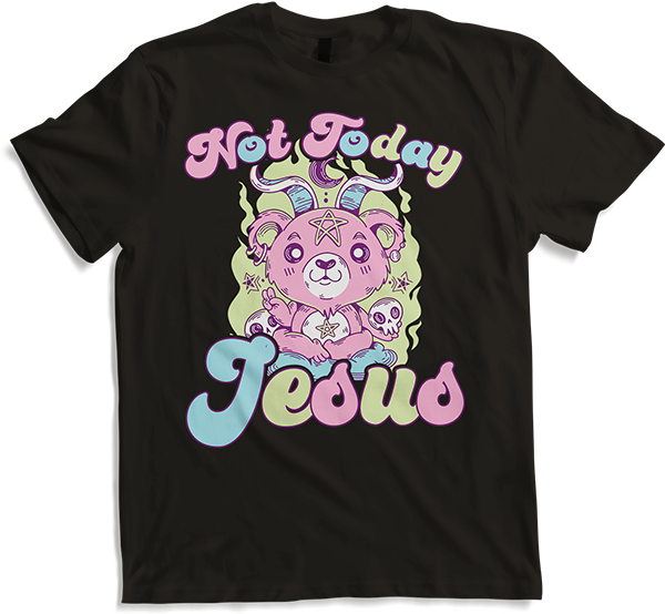 Produktbild von T-Shirt Not Today Jesus Witzig Kawaii Bär Satan Teufel Baphomet