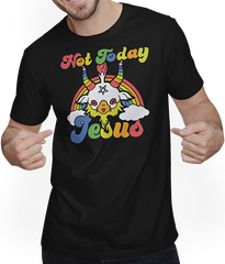 Produktbild von T-Shirt mit Mann Not Today Jesus lustiges Kawaii Baphomet Satan Teufel Einhorn
