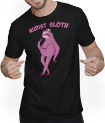 Produktbild von T-Shirt mit Mann Nudist Sloth Nudisten Faultier Spruch FKK Faultiersprüche