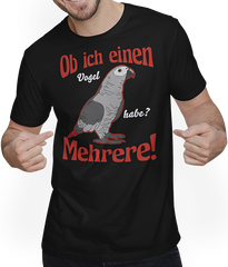 Produktbild von T-Shirt mit Mann Ob ich einen Vogel habe? Mehrere! Graupapagei Sprüche