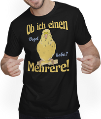 Produktbild von T-Shirt mit Mann Ob ich einen Vogel habe? Mehrere! Wellensittich Sprüche