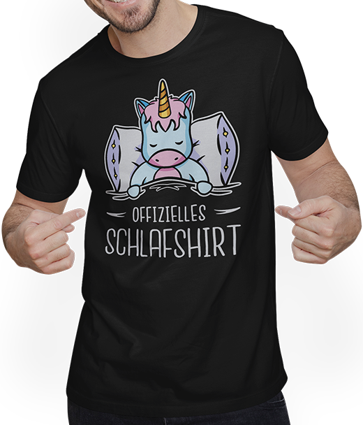 Produktbild von T-Shirt mit Mann Offizielles Schlafshirt | Pyjama Schlafanzug Einhorn Spruch