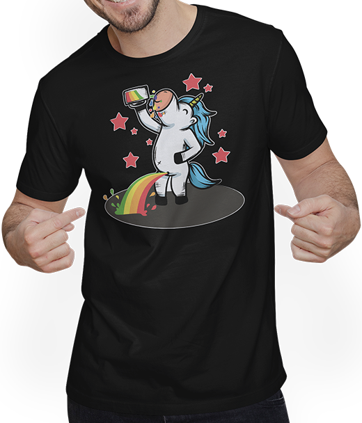 Produktbild von T-Shirt mit Mann Peeing Einhorn Trinkregenbogen | sarkastische Ironische Einhörner