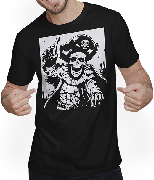 Produktbild von T-Shirt mit Mann Piraten-Fan, Totenkopf, Piraten, Totenköpfe, Segelpirat