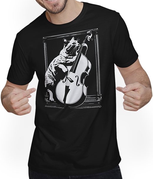 Produktbild von T-Shirt mit Mann Schreiende Katze Musiker spielt Kontrabass