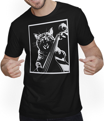 Produktbild von T-Shirt mit Mann Schreiende Katze Musiker spielt Kontrabass