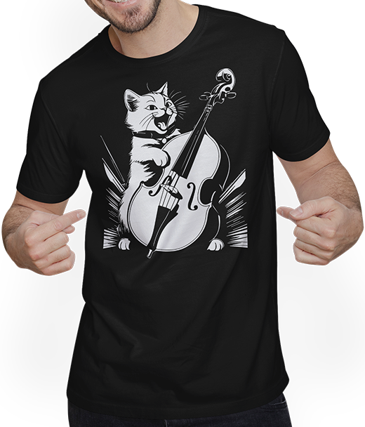 Produktbild von T-Shirt mit Mann Schreiende Katze Musiker spielt Kontrabass