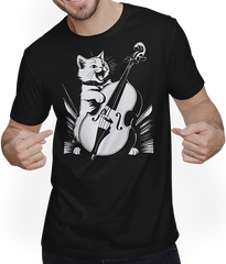Produktbild von T-Shirt mit Mann Schreiende Katze Musiker spielt Kontrabass