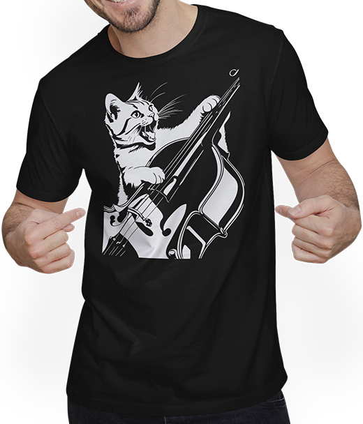 Produktbild von T-Shirt mit Mann Schreiende Katze Musiker spielt Kontrabass