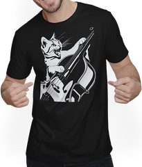 Produktbild von T-Shirt mit Mann Schreiende Katze Musiker spielt Kontrabass
