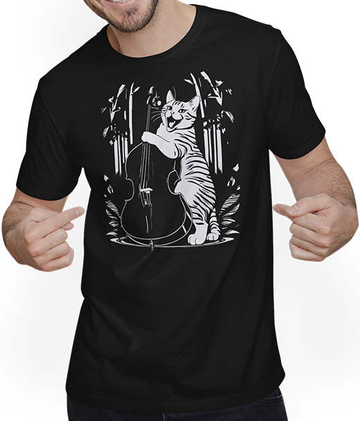 Produktbild von T-Shirt mit Mann Schreiende Katze Musiker spielt Kontrabass