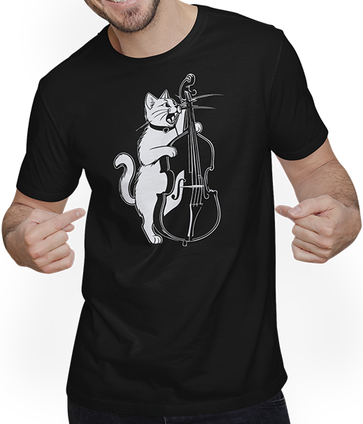 Produktbild von T-Shirt mit Mann Schreiende Katze Musiker spielt Kontrabass