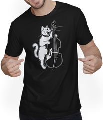 Produktbild von T-Shirt mit Mann Schreiende Katze Musiker spielt Kontrabass