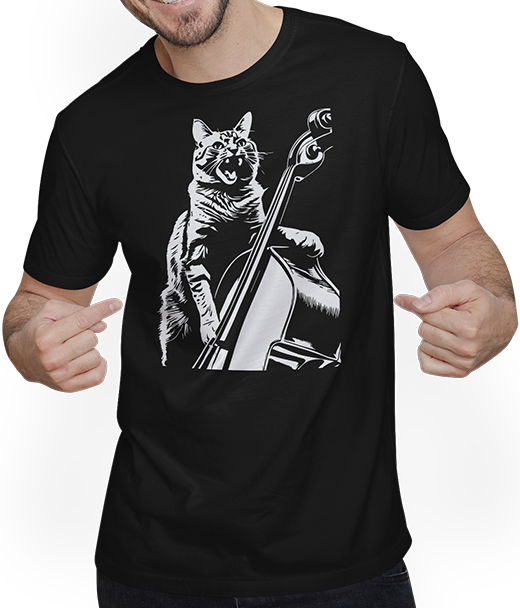 Produktbild von T-Shirt mit Mann Schreiende Katze Musiker spielt Kontrabass