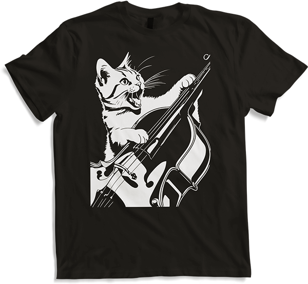 Produktbild von T-Shirt Schreiende Katze Musiker spielt Kontrabass
