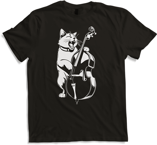 Produktbild von T-Shirt Schreiende Katze Musiker spielt Kontrabass