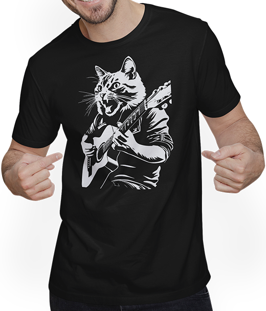 Produktbild von T-Shirt mit Mann Schreiende Katze Musiker spielt akustische Gitarre