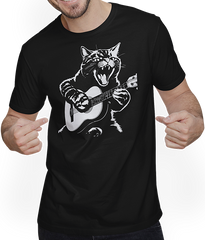 Produktbild von T-Shirt mit Mann Schreiende Katze Musiker spielt akustische Gitarre
