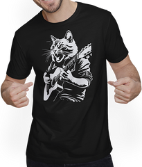 Produktbild von T-Shirt mit Mann Schreiende Katze Musiker spielt akustische Gitarre