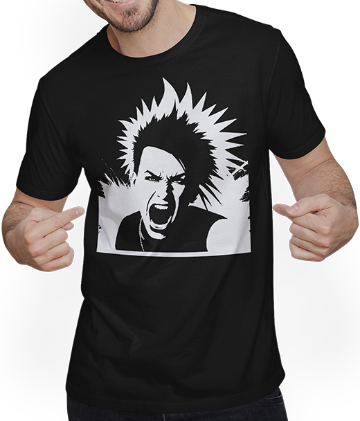 Produktbild von T-Shirt mit Mann Schreiender Punkrocker mit mohican Anarchy Punk