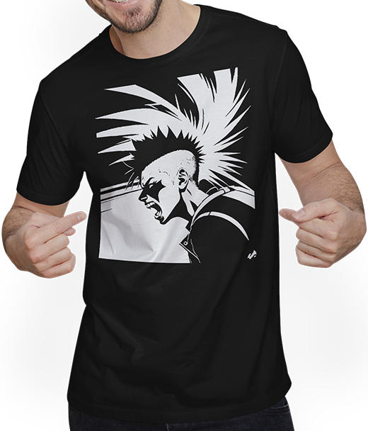 Produktbild von T-Shirt mit Mann Schreiender Punkrocker mit mohican Anarchy Punk