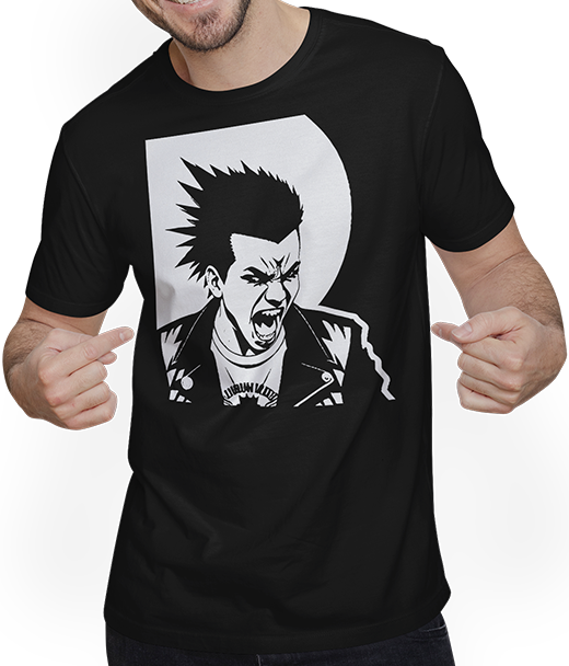 Produktbild von T-Shirt mit Mann Schreiender Punkrocker mit mohican Anarchy Punk