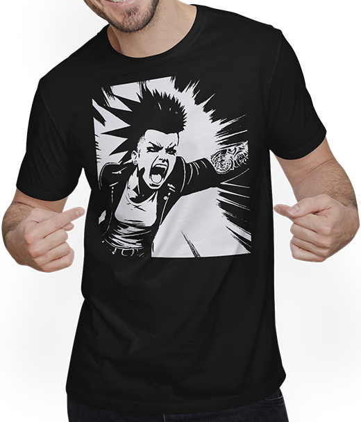 Produktbild von T-Shirt mit Mann Schreiender Punkrocker mit mohican Anarchy Punk