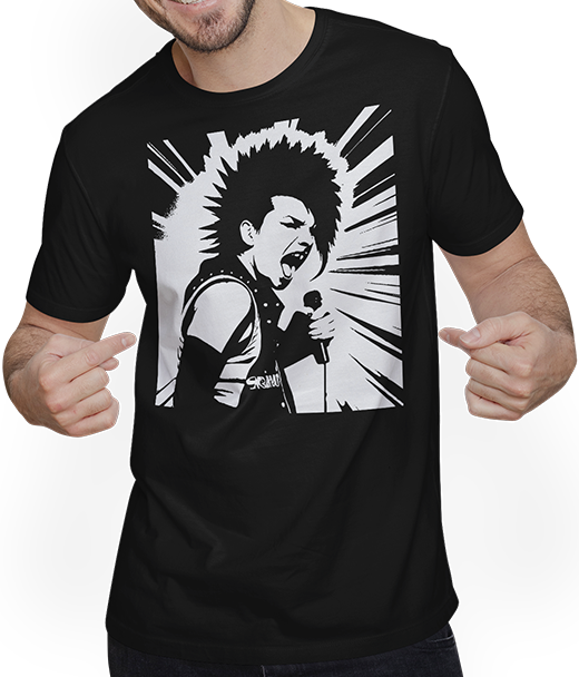 Produktbild von T-Shirt mit Mann Schreiender Punkrocker mit mohican Anarchy Punk