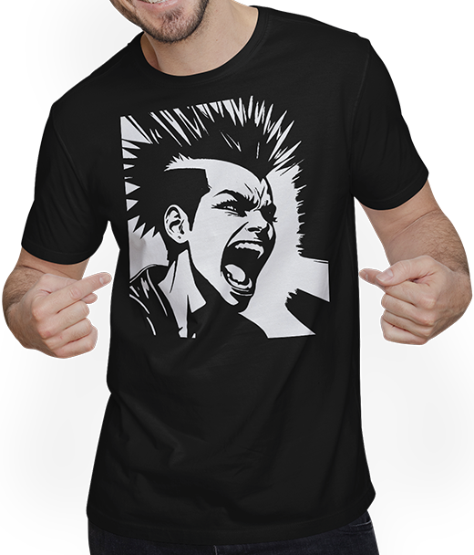 Produktbild von T-Shirt mit Mann Schreiender Punkrocker mit mohican Anarchy Punk