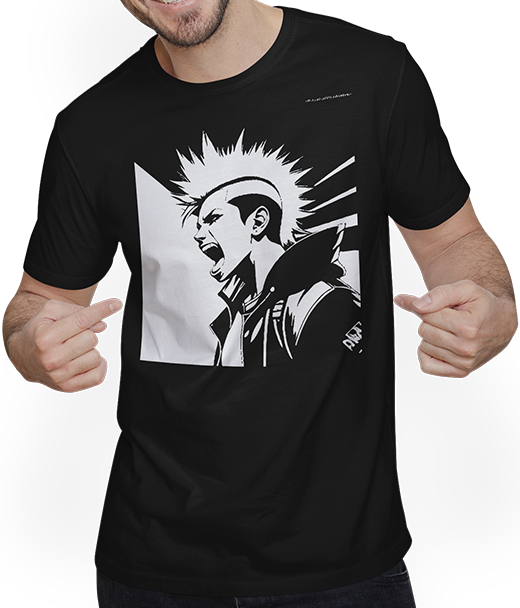 Produktbild von T-Shirt mit Mann Schreiender Punkrocker mit mohican Anarchy Punk