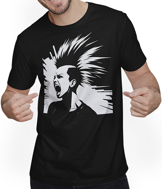 Produktbild von T-Shirt mit Mann Schreiender Punkrocker mit mohican Anarchy Punk